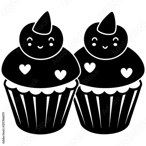  cute Hawaii cupcakes with heart toppings silhouette vector illustration 