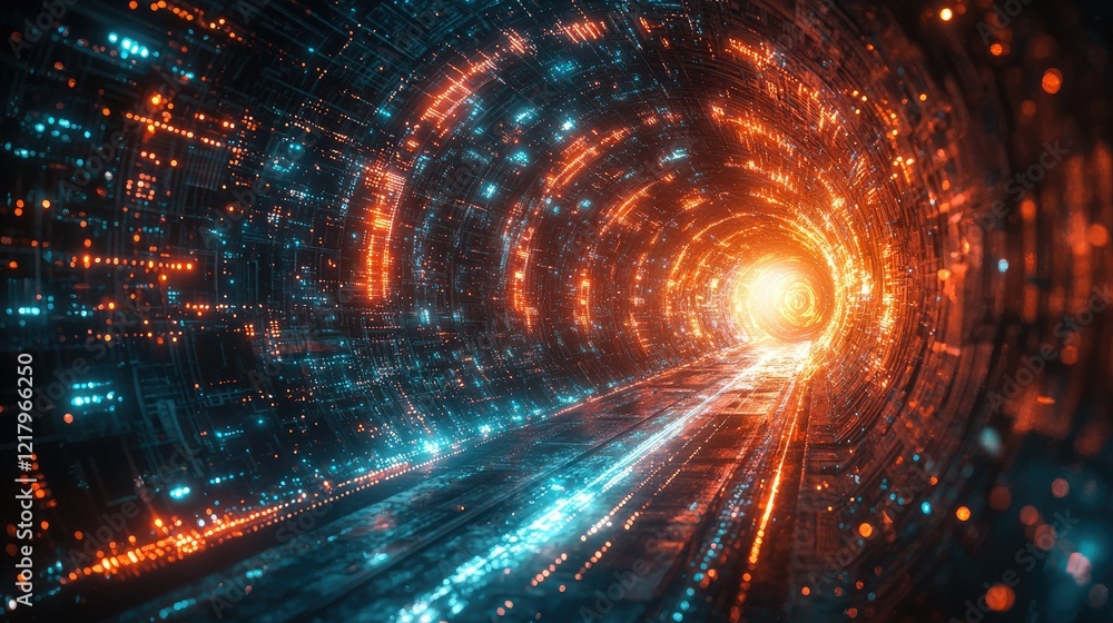Naklejka premium Futuristic Digital Tunnel Pathway Of Light And Energy