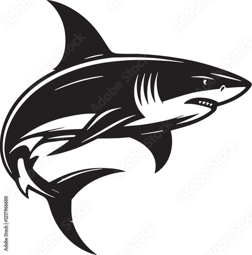 Shark Silhouette line art vector illustration on white background