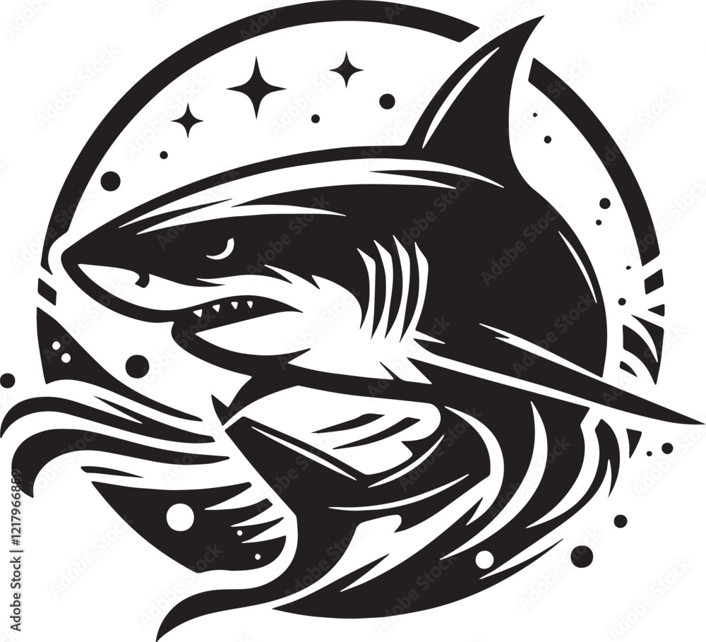 Shark Silhouette line art vector illustration on white background Shark Silhouette line art vector illustration on white background