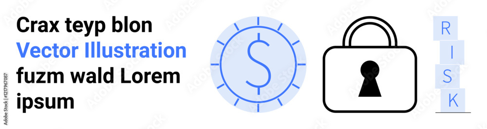 Dollar symbol in a circular design, security lock with a keyhole, and acronym RISK. Ideal for finance, security, risk management, investments, digital security, financial planning web design Dollar symbol in a circular design, security lock with a keyhole, and acronym RISK. Ideal for finance, security, risk management, investments, digital security, financial planning web design