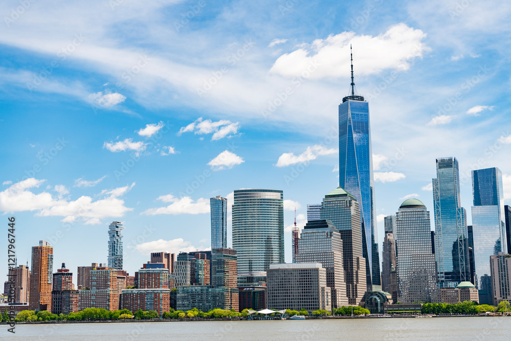 Obraz premium New York City with Manhattan Skyline over Hudson River,New York City, USA NYC, NY. New York City NYC Skyline with Urban Skyscrapers USA. Lower Manhattan and One World Trade Center in New York City