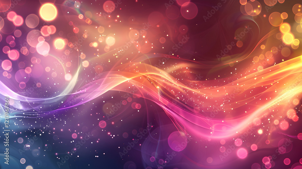 Fototapeta premium Abstract colorful wave pattern with glowing orbs and light effects.