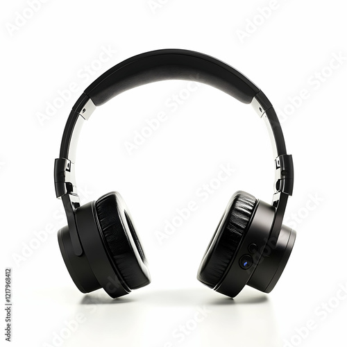 Wireless headphones, studio shot, white background, music listening photo