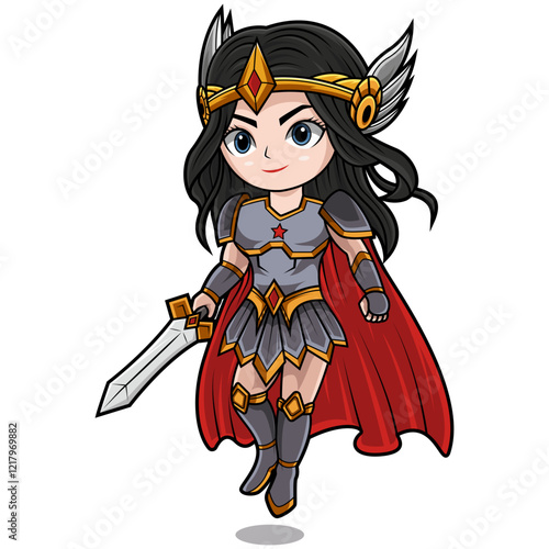 Chibi valkyrie cartoon holding sword