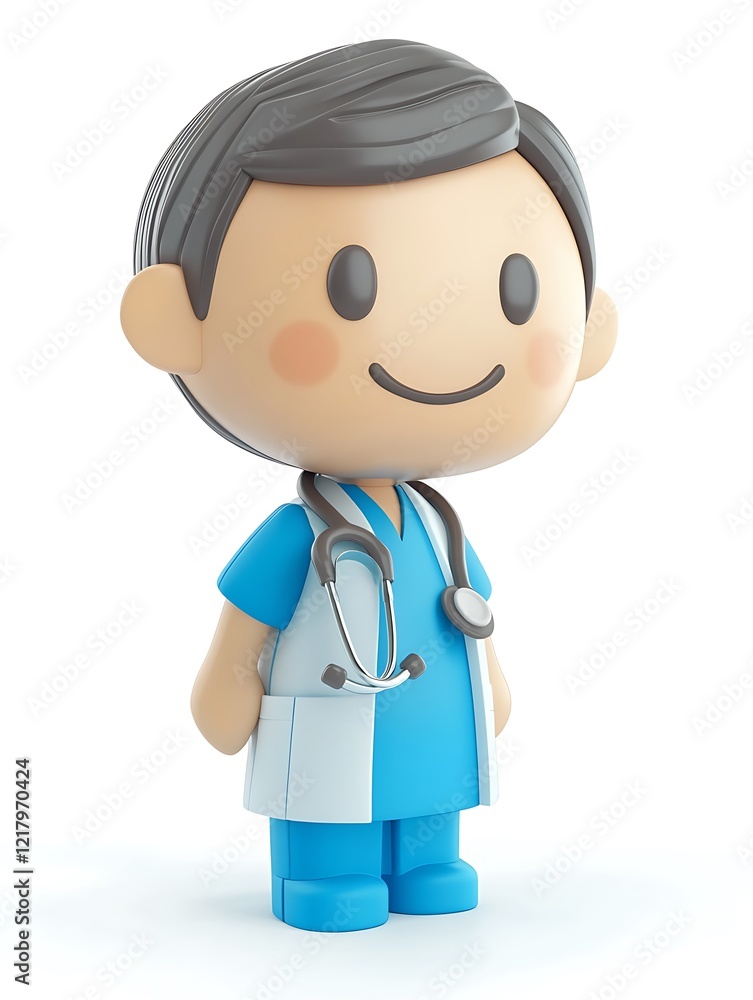 A young male medical professional dressed in medical attire, wearing a blue uniform and medical tool around his neck with a happy expression, set against a plain background. A young male medical professional dressed in medical attire, wearing a blue uniform and medical tool around his neck with a happy expression, set against a plain background.