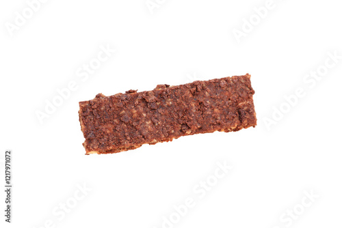 Top view of healthy granola bar chocolate or cocoa flavor. wellness concept on transparent background