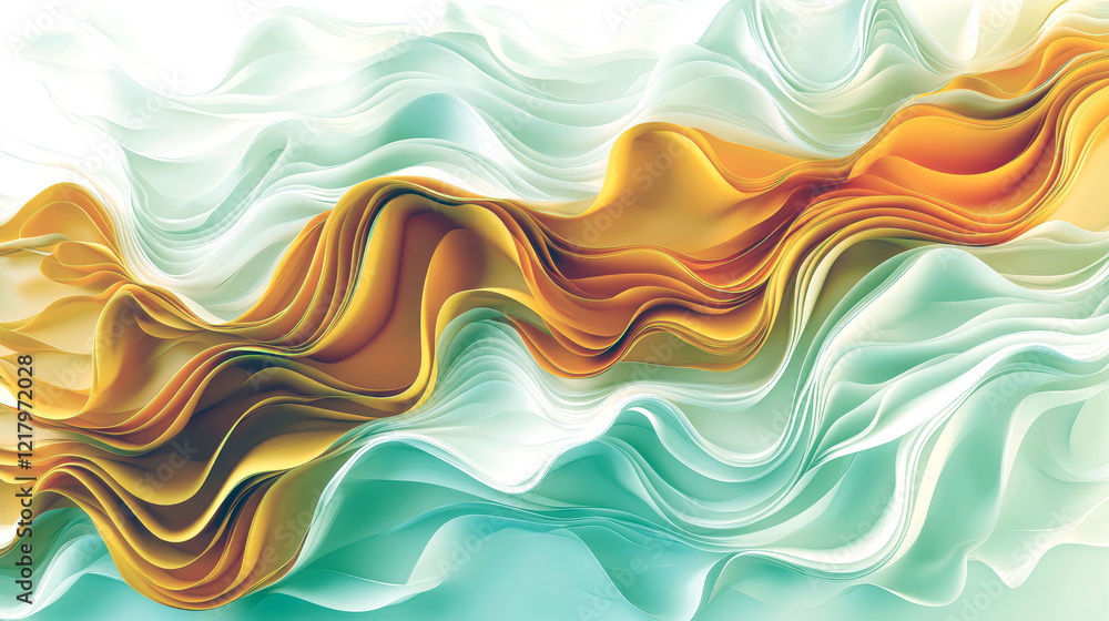 Obraz premium Abstract Golden and Teal Waves: A Symphony of Color and Motion