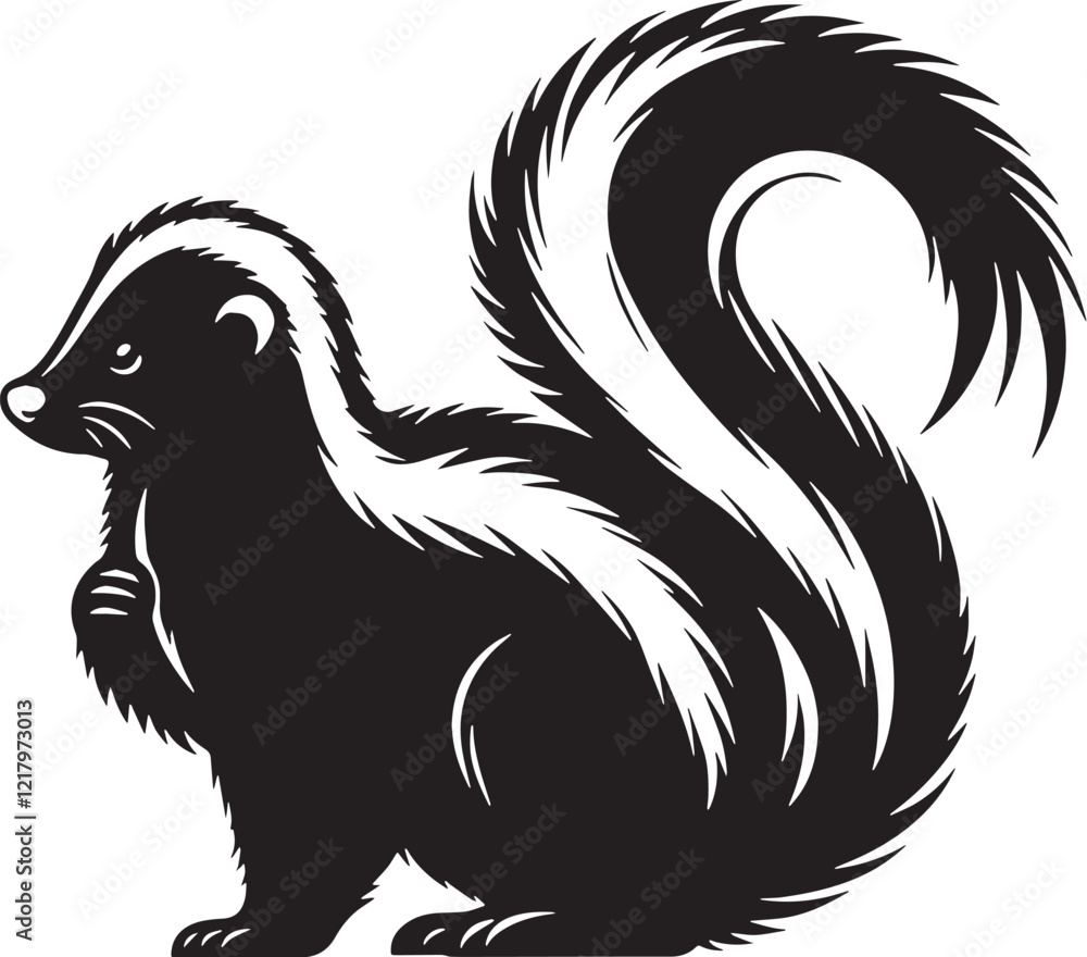 Skunk Silhouette line art vector illustration on white background Skunk Silhouette line art vector illustration on white background