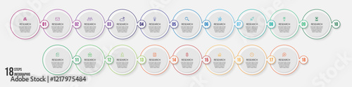 simple infographic vector with 18 interconnected parts, there are icons, numbers and colors that are good for your business