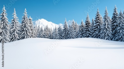 Scenic Winter Wonderland with Snow-Covered Trees and Blue Sky