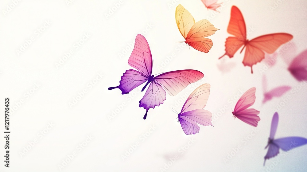 Fototapeta premium Butterflies fly through the air One flies out of frame