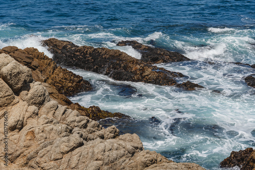 waves crashing on rocks