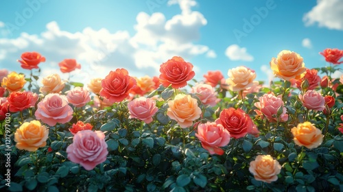Wallpaper Mural Vibrant Rose Garden Blooming Under a Clear Blue Sky on a Sunny Day Creating a Serene Atmosphere Torontodigital.ca