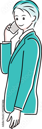 携帯で電話するビジネスマンのイラスト