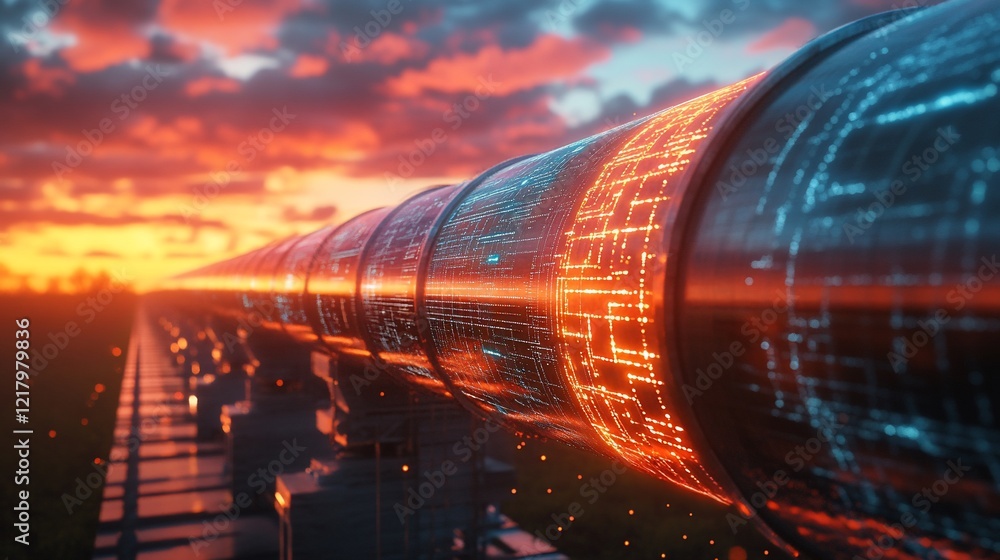 Futuristic Pipeline Network at Sunset Futuristic Pipeline Network at Sunset
