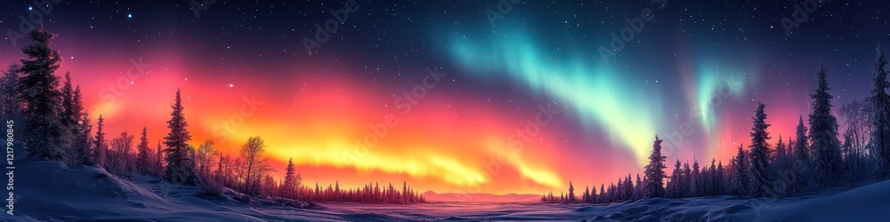 Fototapeta premium Aurora Borealis Winter Wonderland: A Magical Night in the Arctic