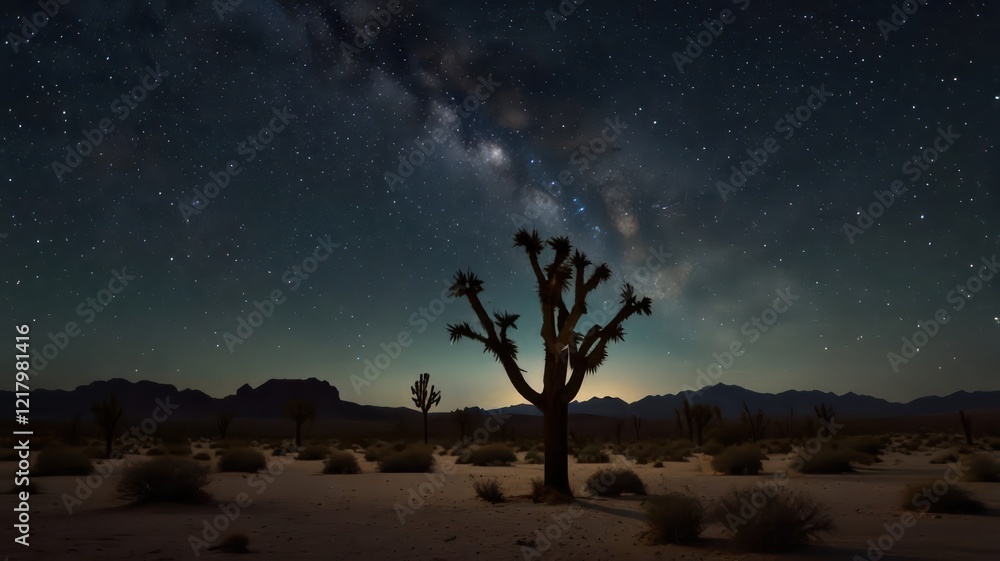 Twilight Tree: A lone tree silhouetted against a starry sky, casting long shadows in the moonlight. Twilight Tree: A lone tree silhouetted against a starry sky, casting long shadows in the moonlight.