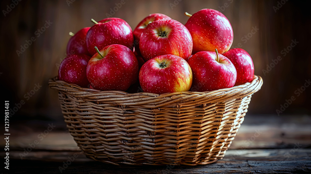 A Basket of Ripe, Red Apples: A Still Life of Autumn Harvest A Basket of Ripe, Red Apples: A Still Life of Autumn Harvest