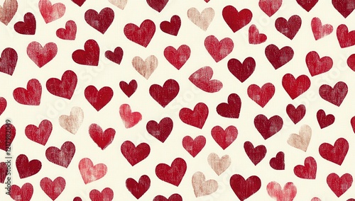 Colorful heart pattern filled with various sizes and shades of love symbols creates a vibrant and festive background design