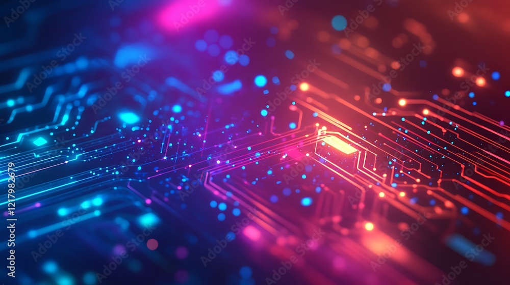 Abstract Circuit Board: Neon Glow, Digital Technology, Futuristic Network Abstract Circuit Board: Neon Glow, Digital Technology, Futuristic Network