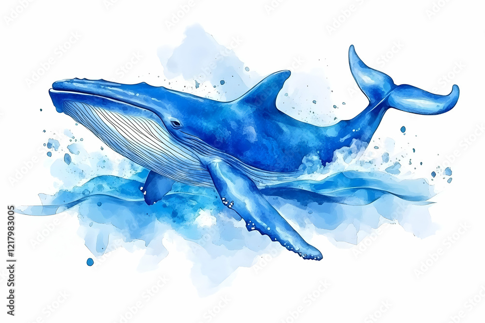 Watercolor Humpback Whale Ocean Splash Watercolor Humpback Whale Ocean Splash