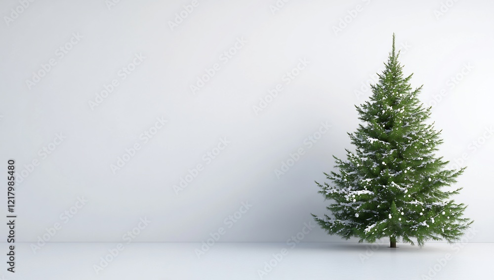 Snowy Christmas tree in minimalist room Snowy Christmas tree in minimalist room