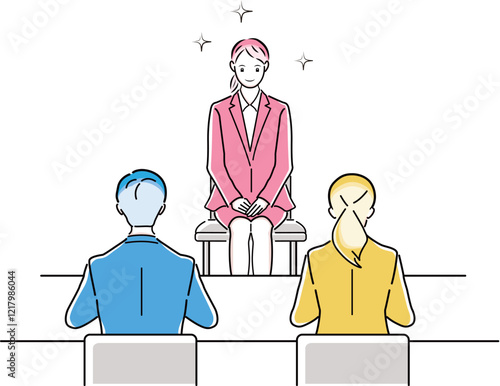 面接を受ける就職活動中の女性と面接官のイラスト