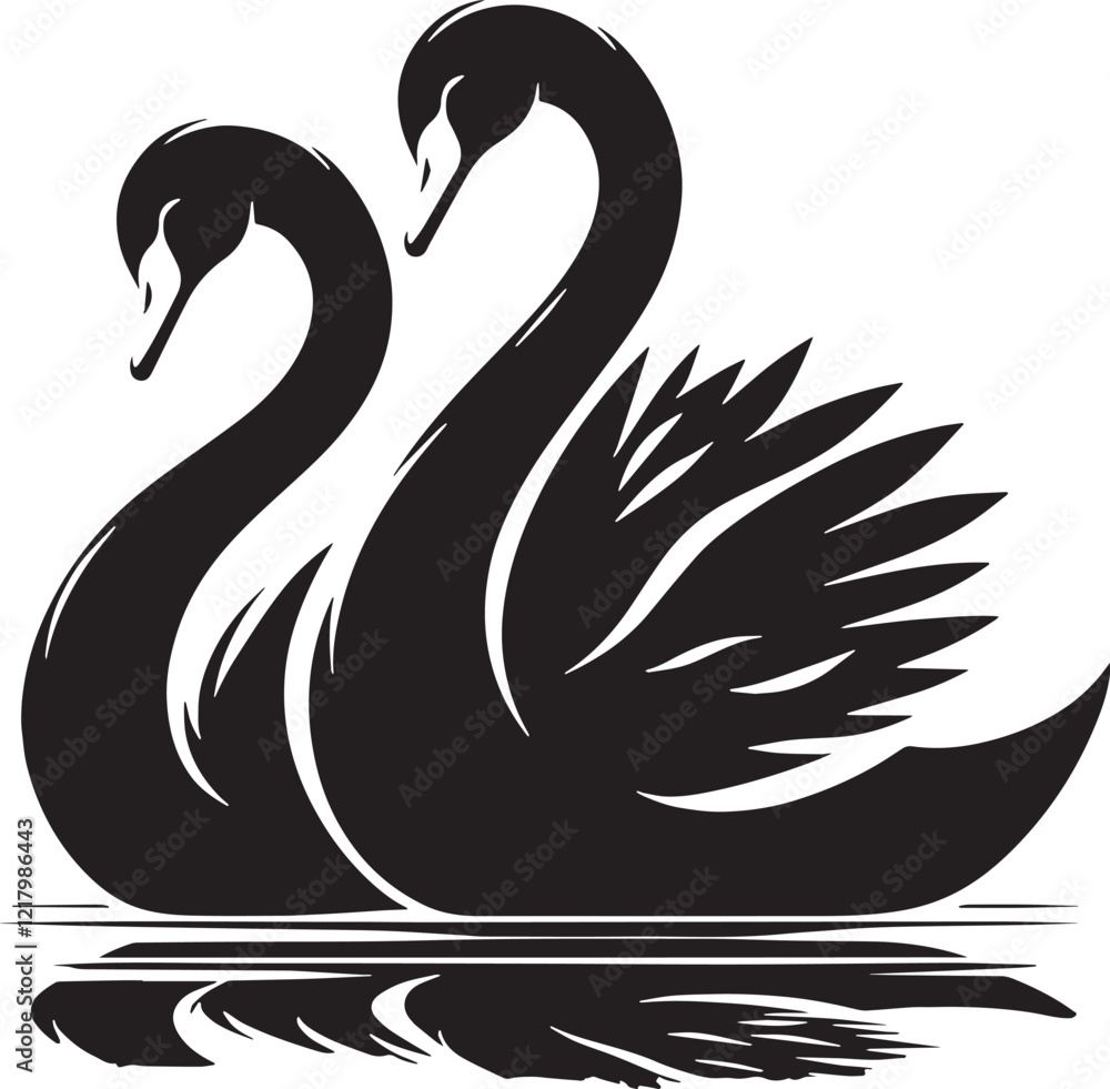 Swan Silhouette line art vector illustration on white background Swan Silhouette line art vector illustration on white background