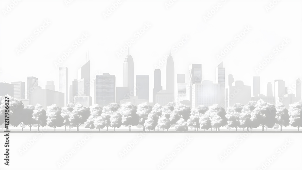 Naklejka premium Modern high-rise buildings Isolated on white background, with clipping path. Black & White style. Generative AI
