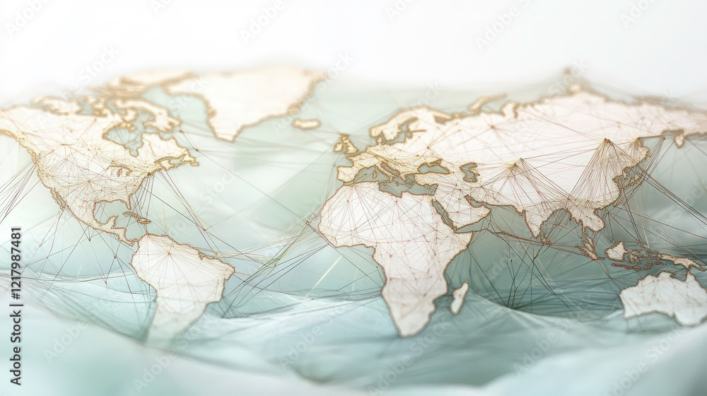Abstract world map with interconnected lines, symbolizing global network and communication. Abstract world map with interconnected lines, symbolizing global network and communication.