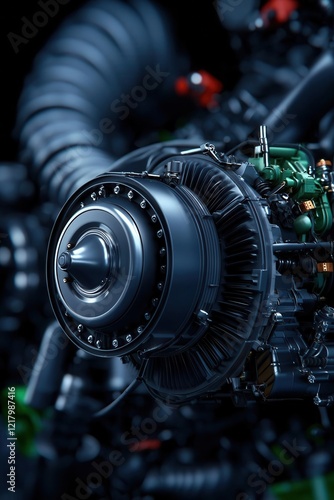 Close-up of a powerful diesel engine with detailed metallic components, Diesel Engine Day, celebrating engineering precision and durability,