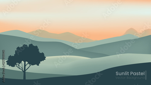 Tranquil Nature-Inspired Abstract Vector BG Background with Gradient Sky, Rolling Hills, and Gentle Colors