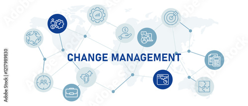 Change Management icon set job manage changing company progress planning corporation teamwork organization development design outline collection