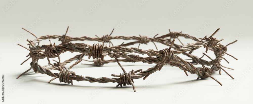 Rusty barbed wire crown shaped object on white background. Rusty barbed wire crown shaped object on white background.