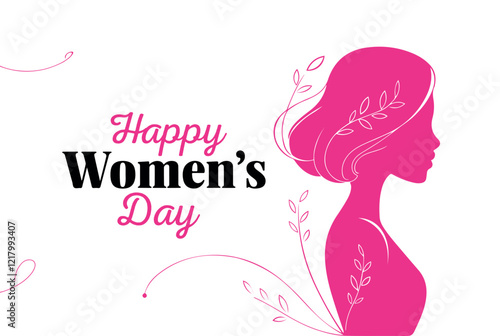 Women's Day Greeting Card with Elegant Silhouette and Floral Accents. omen's Day, greeting card designs, and minimalist illustrations.