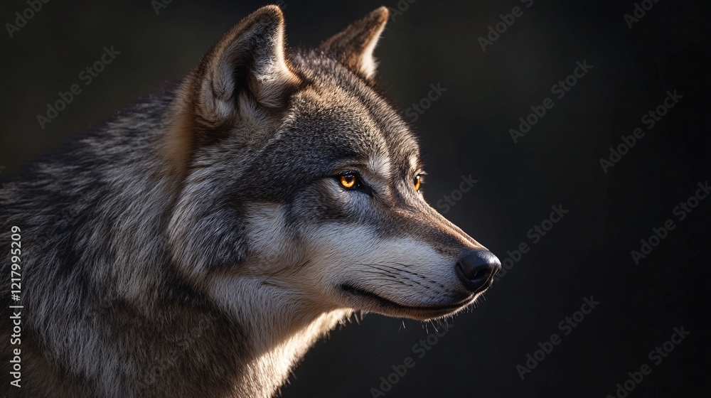 Fototapeta premium Majestic wolf observing the surroundings with intense gaze