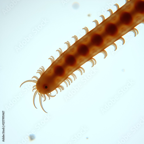 worm Lopadorrhynchus sp. under a microscope, the family Lopadorrhynchidae, type Annelida, found in the Atlantic Ocean, the video shows how fast it can move photo