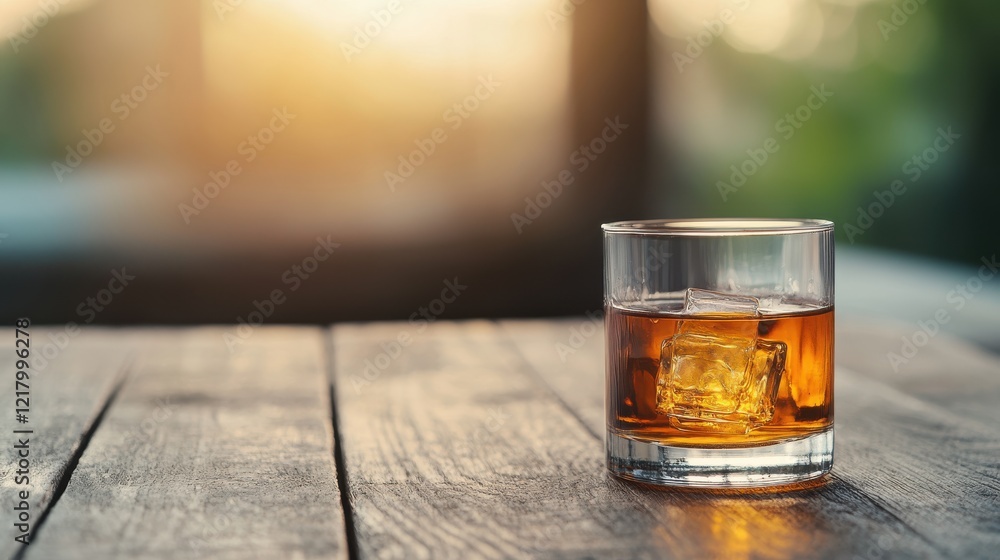 Enjoying a relaxing moment with a glass of whiskey at sunset Enjoying a relaxing moment with a glass of whiskey at sunset