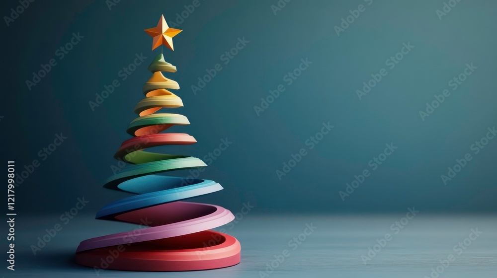 Abstract colorful spiral Christmas tree with star on teal background. Abstract colorful spiral Christmas tree with star on teal background.