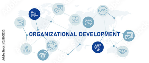 Organization Development icon set workplace planning job management enhancement employment system work transformation design outline collection