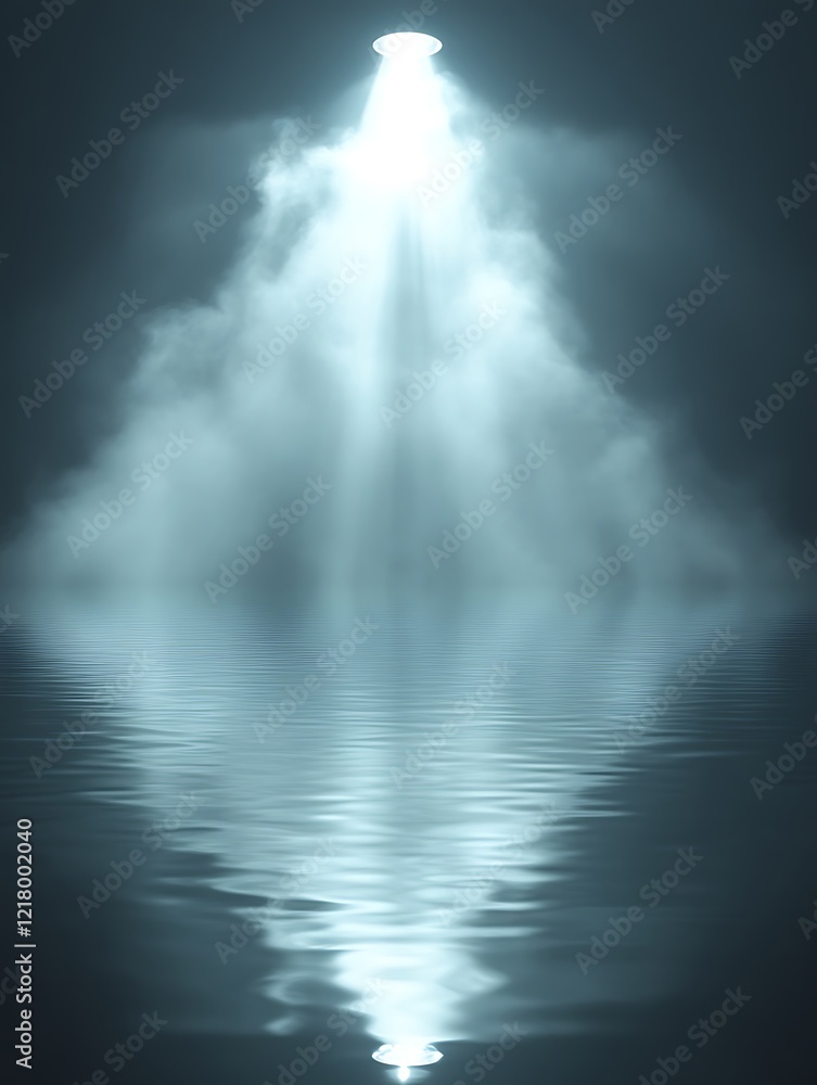 Bright light beam reflected on water. Bright light beam reflected on water.