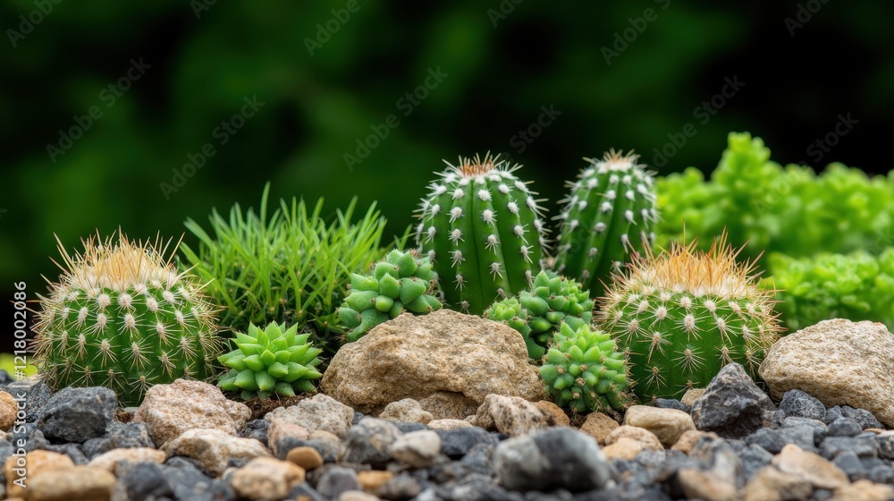 Simple serenity of a cactus family thriving in a vibrant garden Simple serenity of a cactus family thriving in a vibrant garden