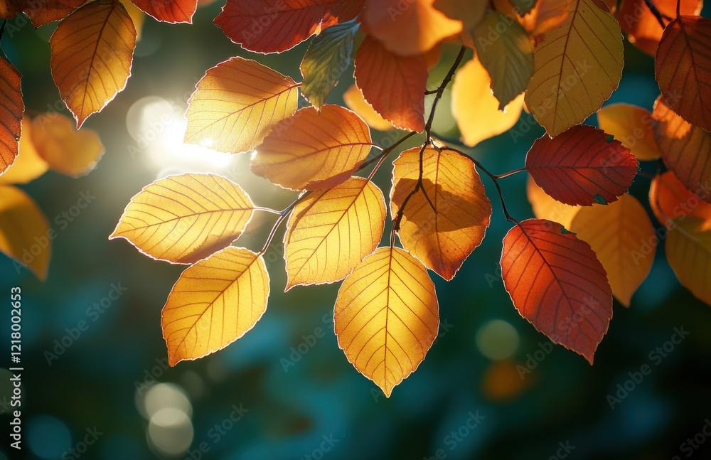 Captivating Autumn Leaves Glowing in Sunlight, Embracing Nature's Palette of Warm Colors in a Beautiful Natural Setting Captivating Autumn Leaves Glowing in Sunlight, Embracing Nature's Palette of Warm Colors in a Beautiful Natural Setting