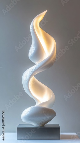 graceful abstract sculpture with flowing white curves, illuminated by soft light, focus on minimalism and elegance photo