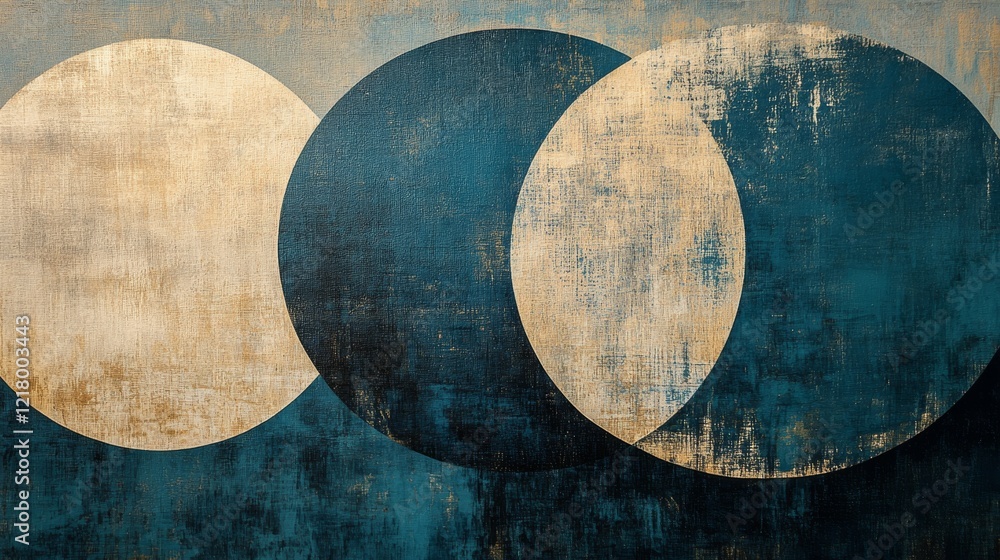 Abstract art featuring overlapping circles in teal and beige Abstract art featuring overlapping circles in teal and beige