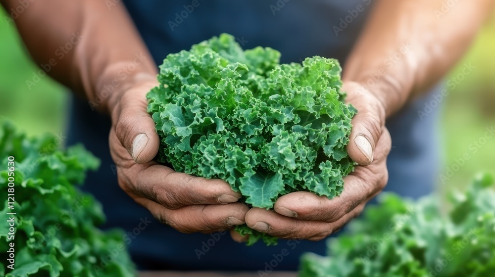 Harvesting fresh kale leaves in a sunlit garden during autumn Harvesting fresh kale leaves in a sunlit garden during autumn