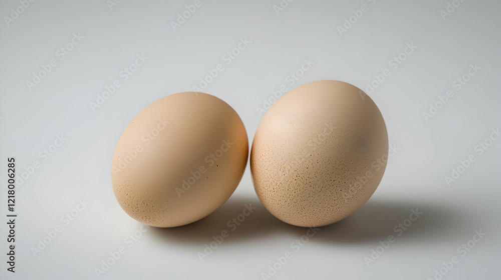 Two eggs, close-up, white background, food photography Two eggs, close-up, white background, food photography