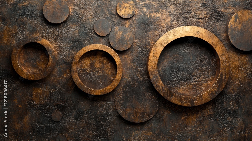 Abstract bronze circles on a textured dark background Abstract bronze circles on a textured dark background