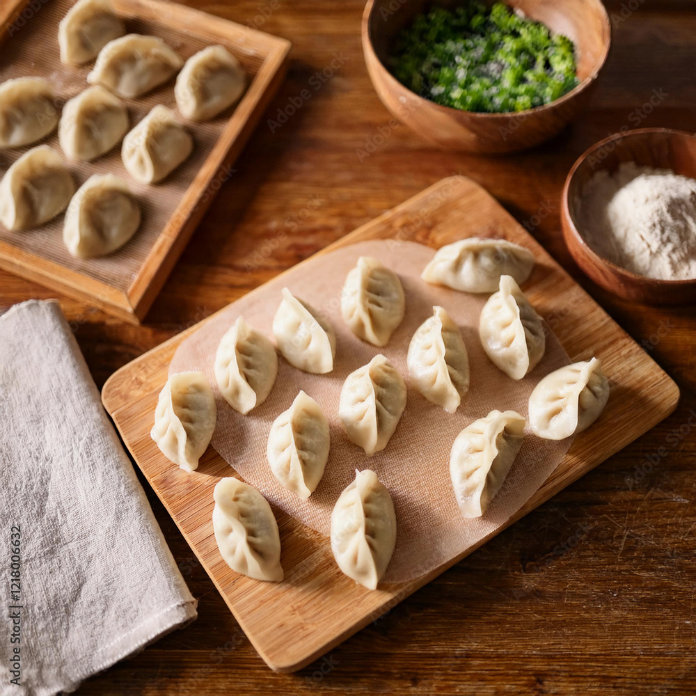 Fototapeta premium Gyoza - Dim Sum Cooking Preparation